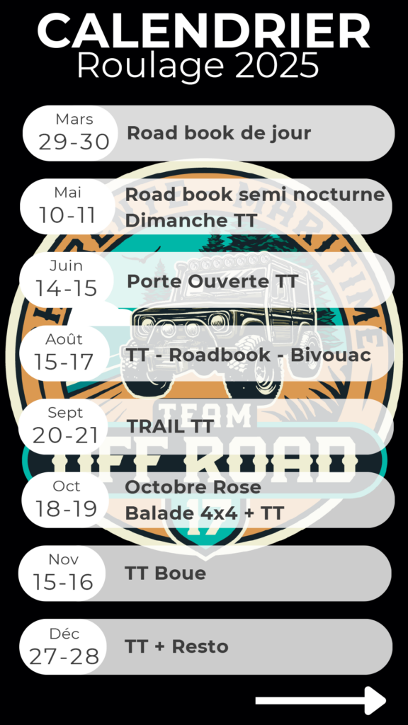 Calendrier Franchissement | 4x4 | Tout Terrain | Bivouac | Road Book - Charente Maritime 17